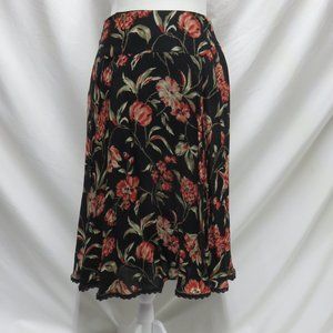 Jones NY Black with Floral Print Fully Lined Long Skirt